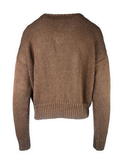 maglia donna in lino scollo a v marrone Base Milano | B7706-048912